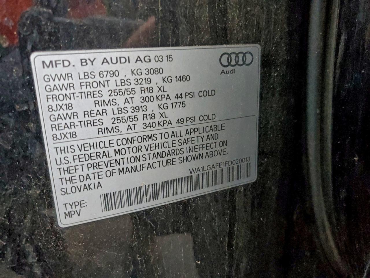 2015 Audi Q7 Premium Plus VIN: WA1LGAFE1FD020013 Lot: 94058645