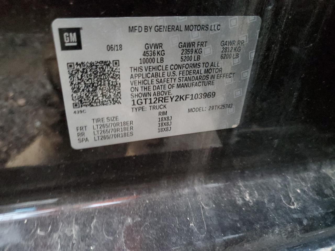 2019 GMC Sierra K2500 Slt VIN: 1GT12REY2KF103969 Lot: 91727835