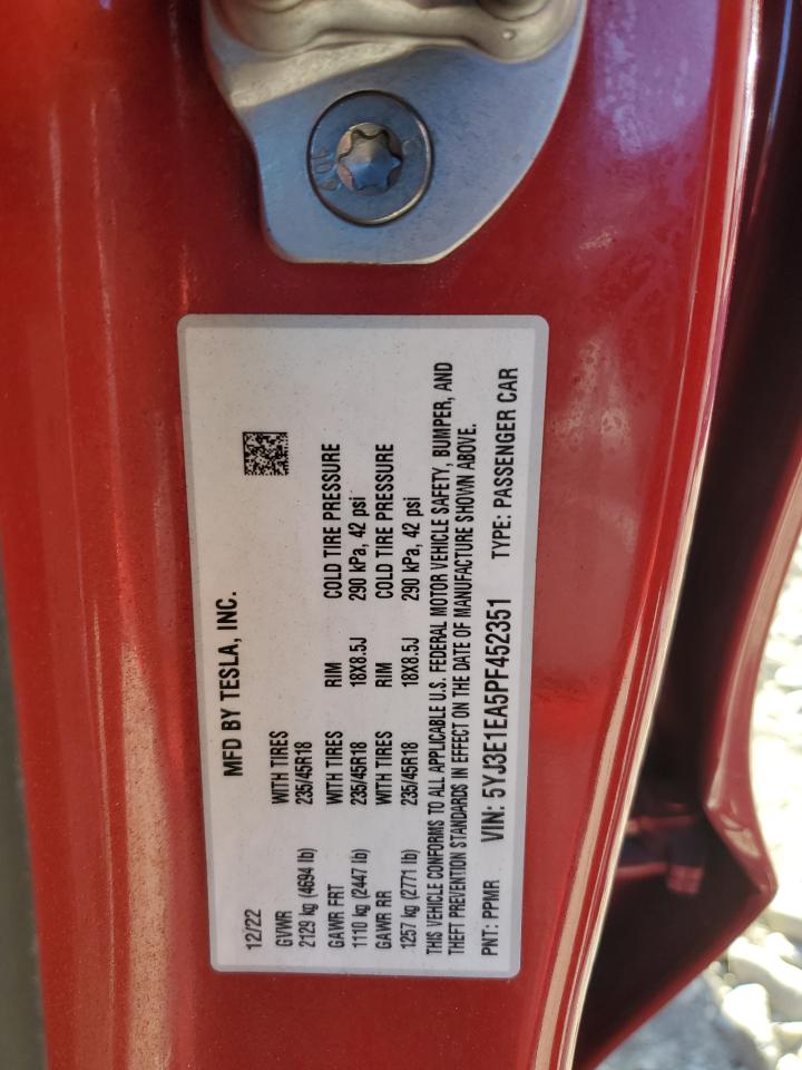 2023 Tesla Model 3 VIN: 5YJ3E1EA5PF452351 Lot: 91200825