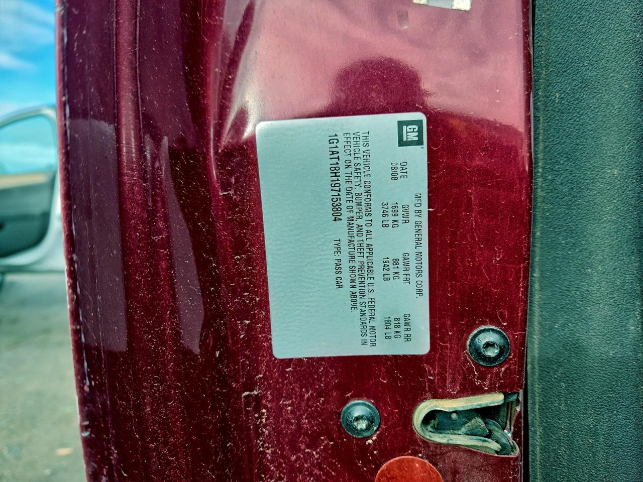 2009 Chevrolet Cobalt Lt VIN: 1G1AT18H197153804 Lot: 93678195