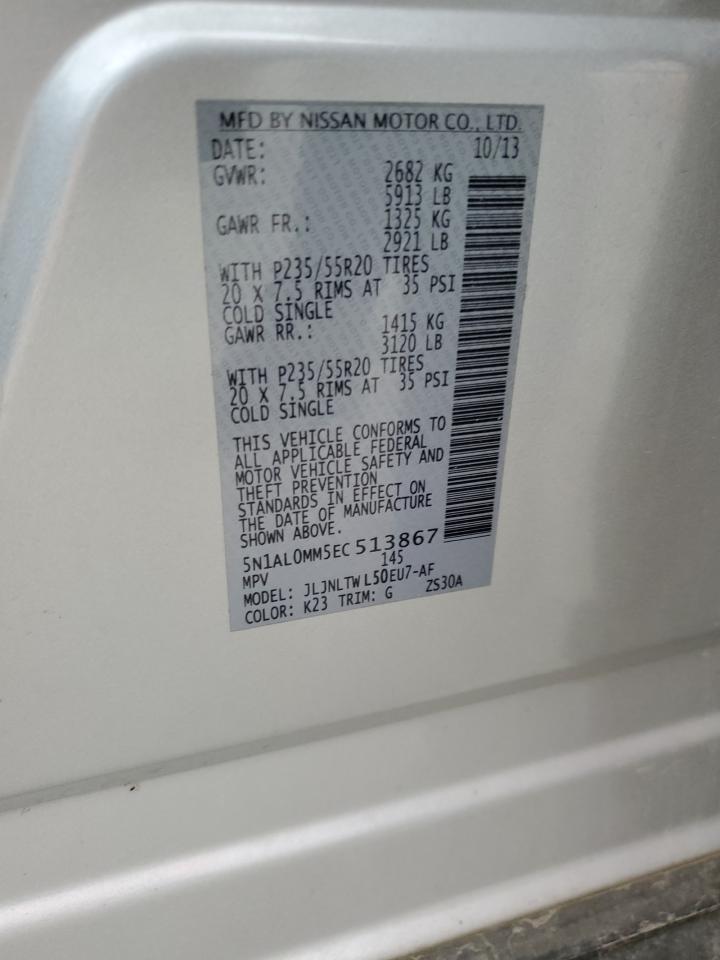 2014 Infiniti Qx60 VIN: 5N1AL0MM5EC513867 Lot: 91709655