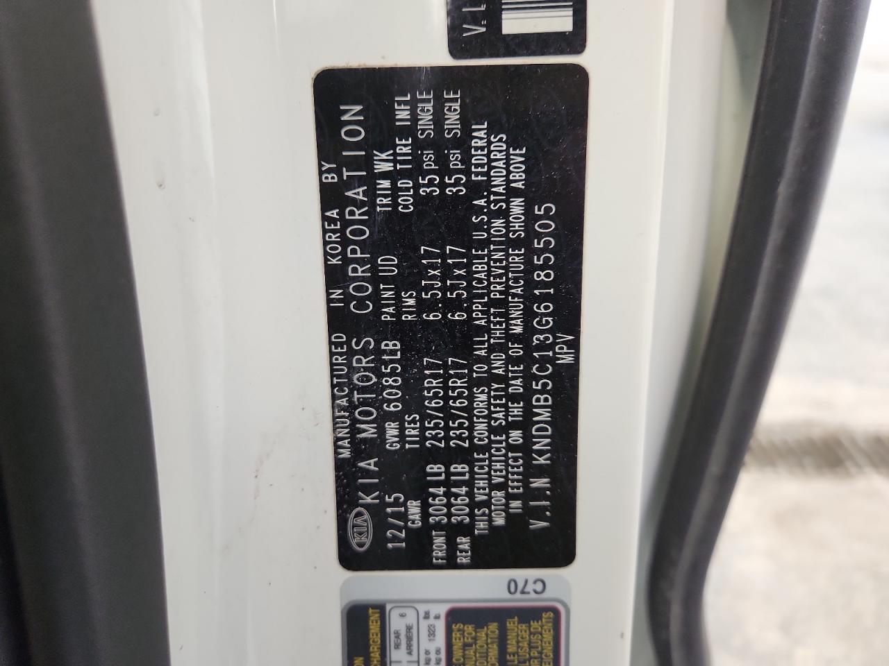 2016 Kia Sedona Lx VIN: KNDMB5C13G6185505 Lot: 92487085