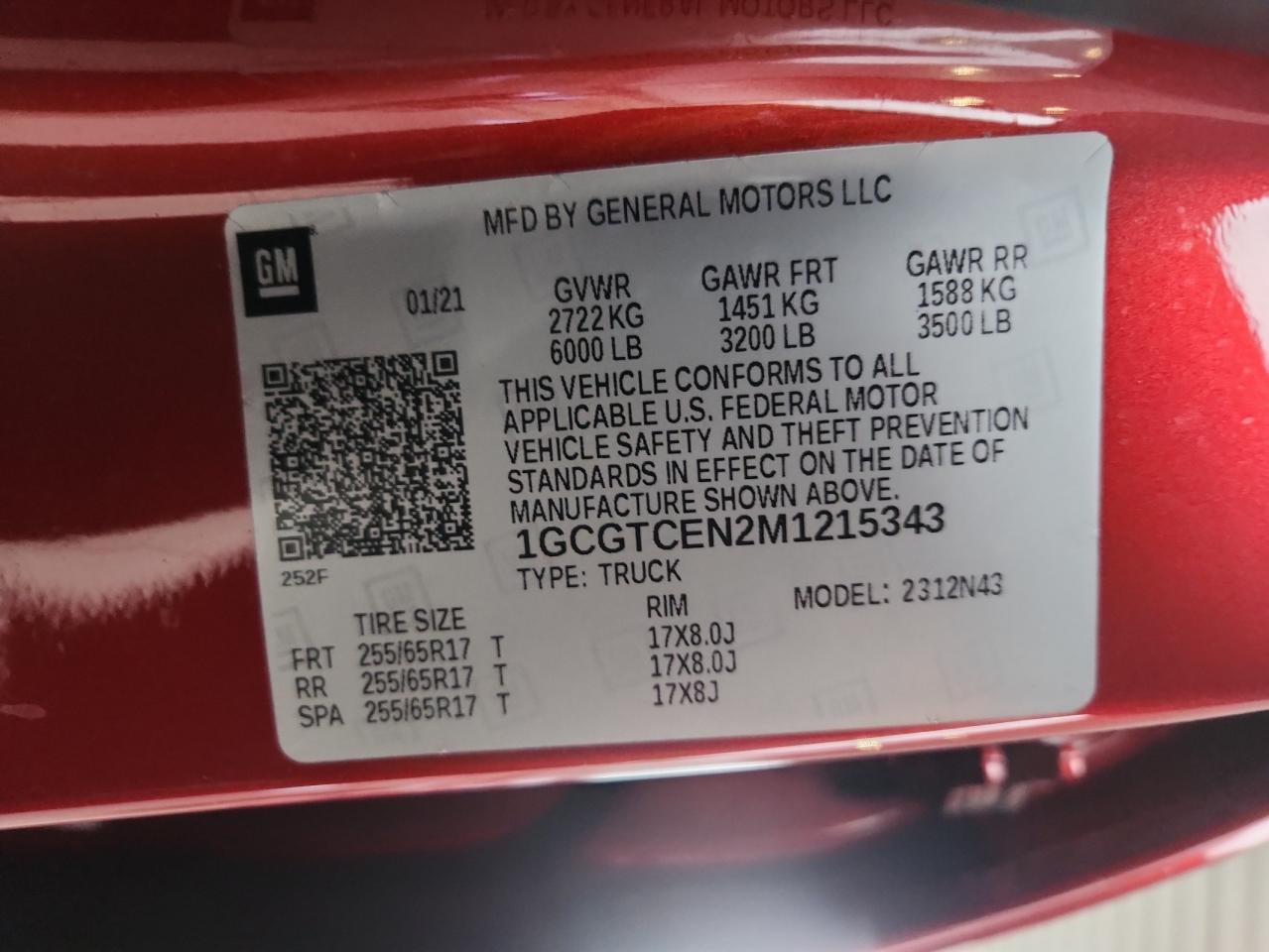 2021 Chevrolet Colorado Lt VIN: 1GCGTCEN2M1215343 Lot: 93220925