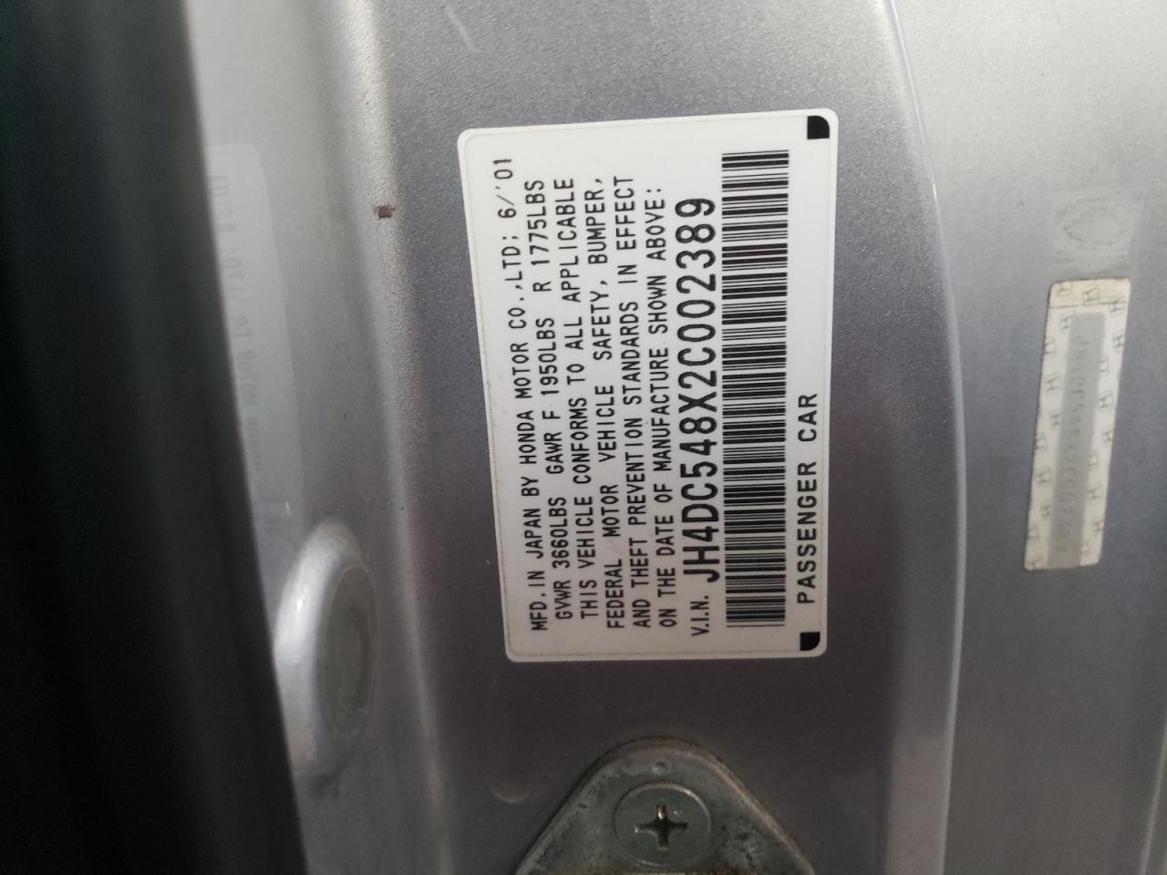 2002 Acura Rsx VIN: JH4DC548X2C002389 Lot: 92114475