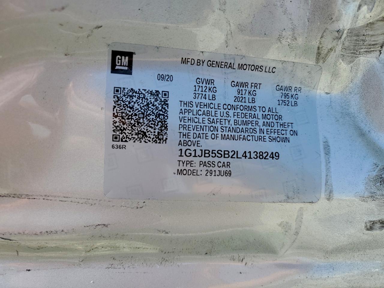 2020 Chevrolet Sonic Ls VIN: 1G1JB5SB2L4138249 Lot: 93965405