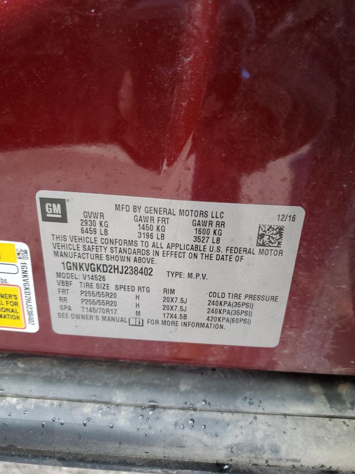 2017 Chevrolet Traverse Lt VIN: 1GNKVGKD2HJ238402 Lot: 93085545