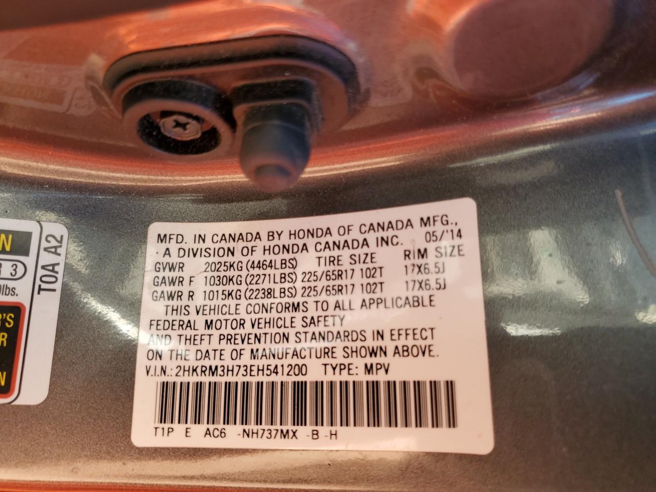 2014 Honda Cr-V Exl VIN: 2HKRM3H73EH541200 Lot: 91590515