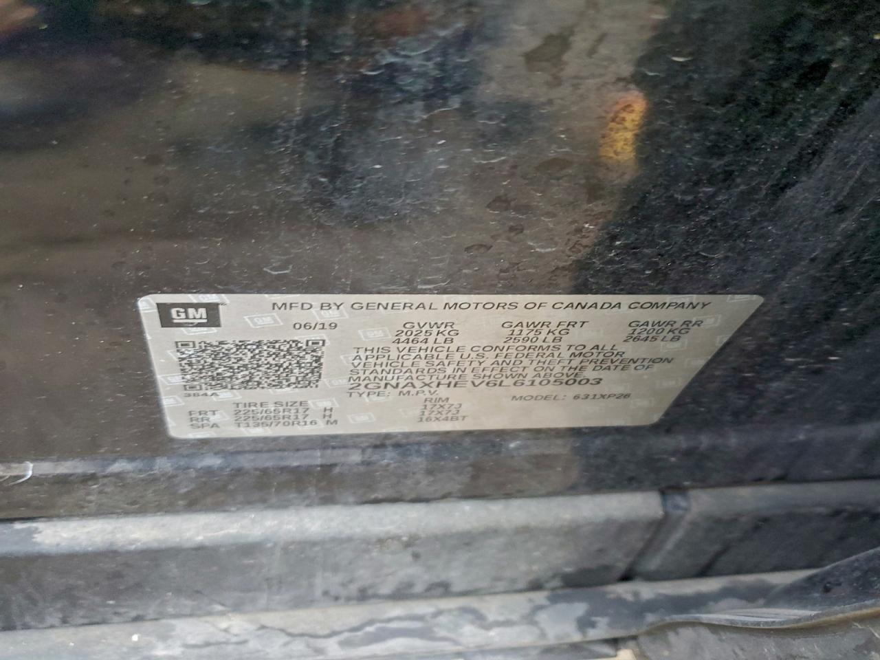 2020 Chevrolet Equinox Ls VIN: 2GNAXHEV6L6105003 Lot: 93946695