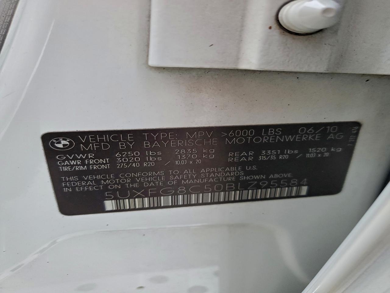 2011 BMW X6 xDrive50I VIN: 5UXFG8C50BLZ95584 Lot: 93680465