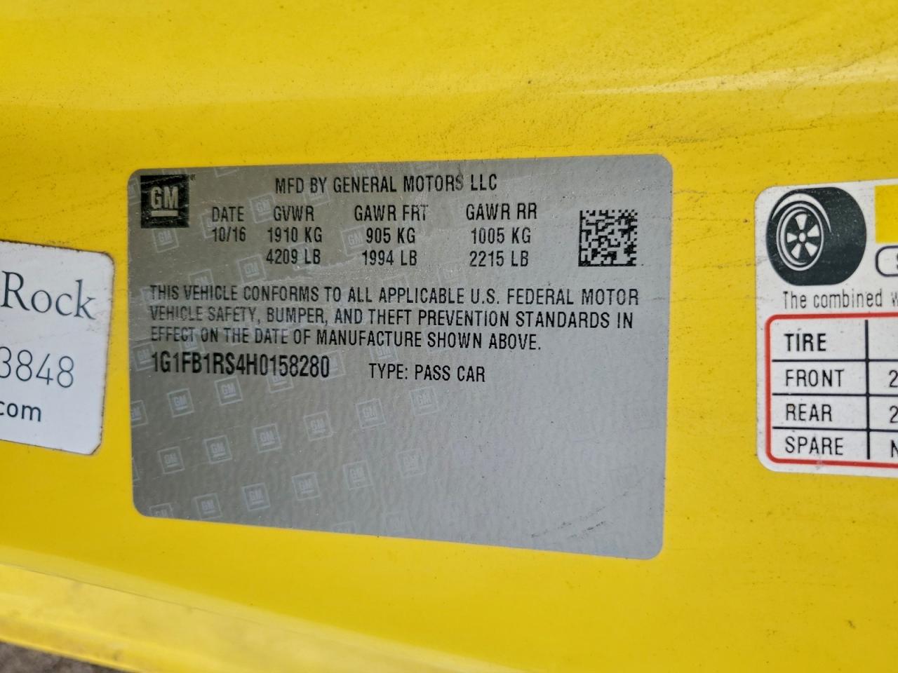 2017 Chevrolet Camaro Lt VIN: 1G1FB1RS4H0158280 Lot: 93907035