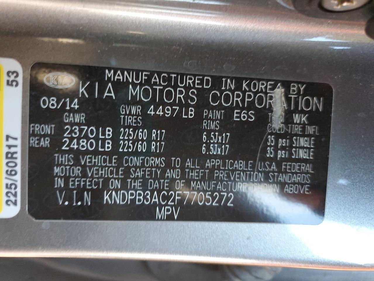 2015 Kia Sportage Lx VIN: KNDPB3AC2F7705272 Lot: 92674775