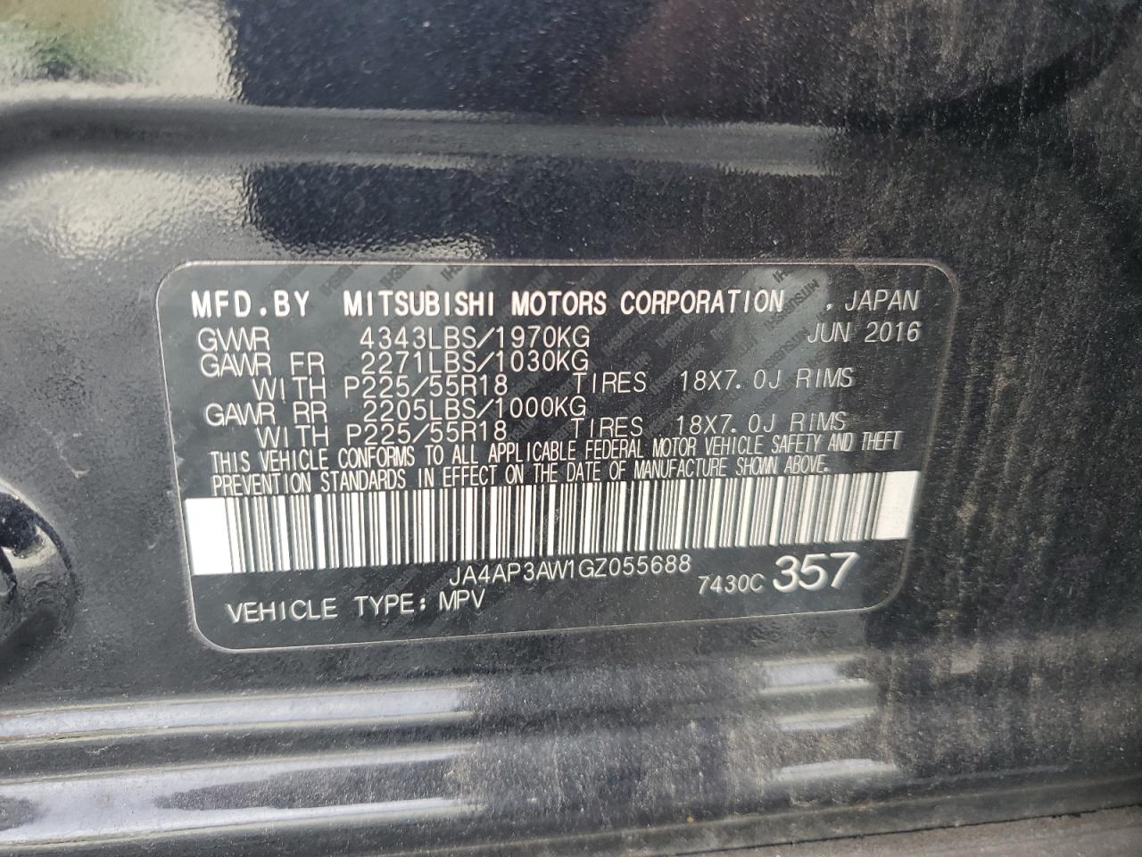 2016 Mitsubishi Outlander Sport Es VIN: JA4AP3AW1GZ055688 Lot: 93405385