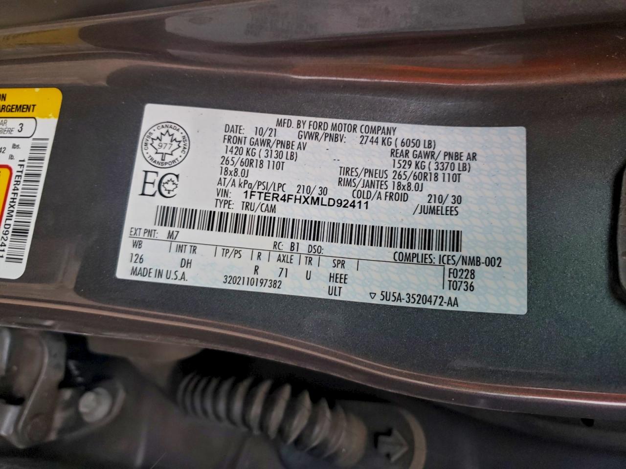 2021 Ford Ranger Xl VIN: 1FTER4FHXMLD92411 Lot: 93823565