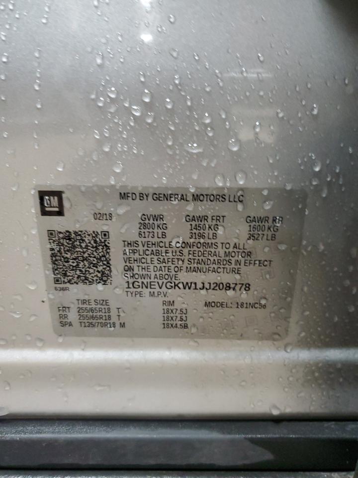 2018 Chevrolet Traverse Lt VIN: 1GNEVGKW1JJ208778 Lot: 89728455