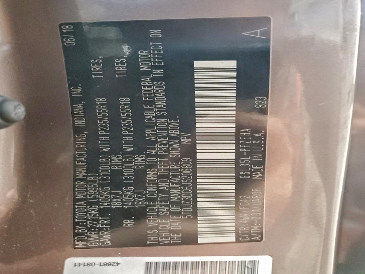 2018 Toyota Sienna Le VIN: 5TDJZ3DC6JS206809 Lot: 92992355