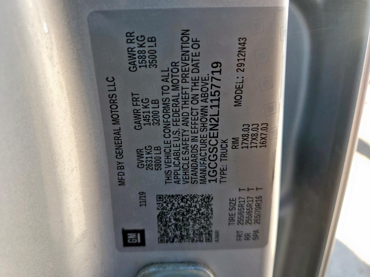 2020 Chevrolet Colorado Lt VIN: 1GCGSCEN2L1157719 Lot: 91660865