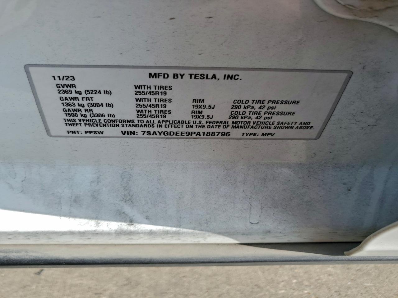 2023 Tesla Model Y VIN: 7SAYGDEE9PA188796 Lot: 93395855