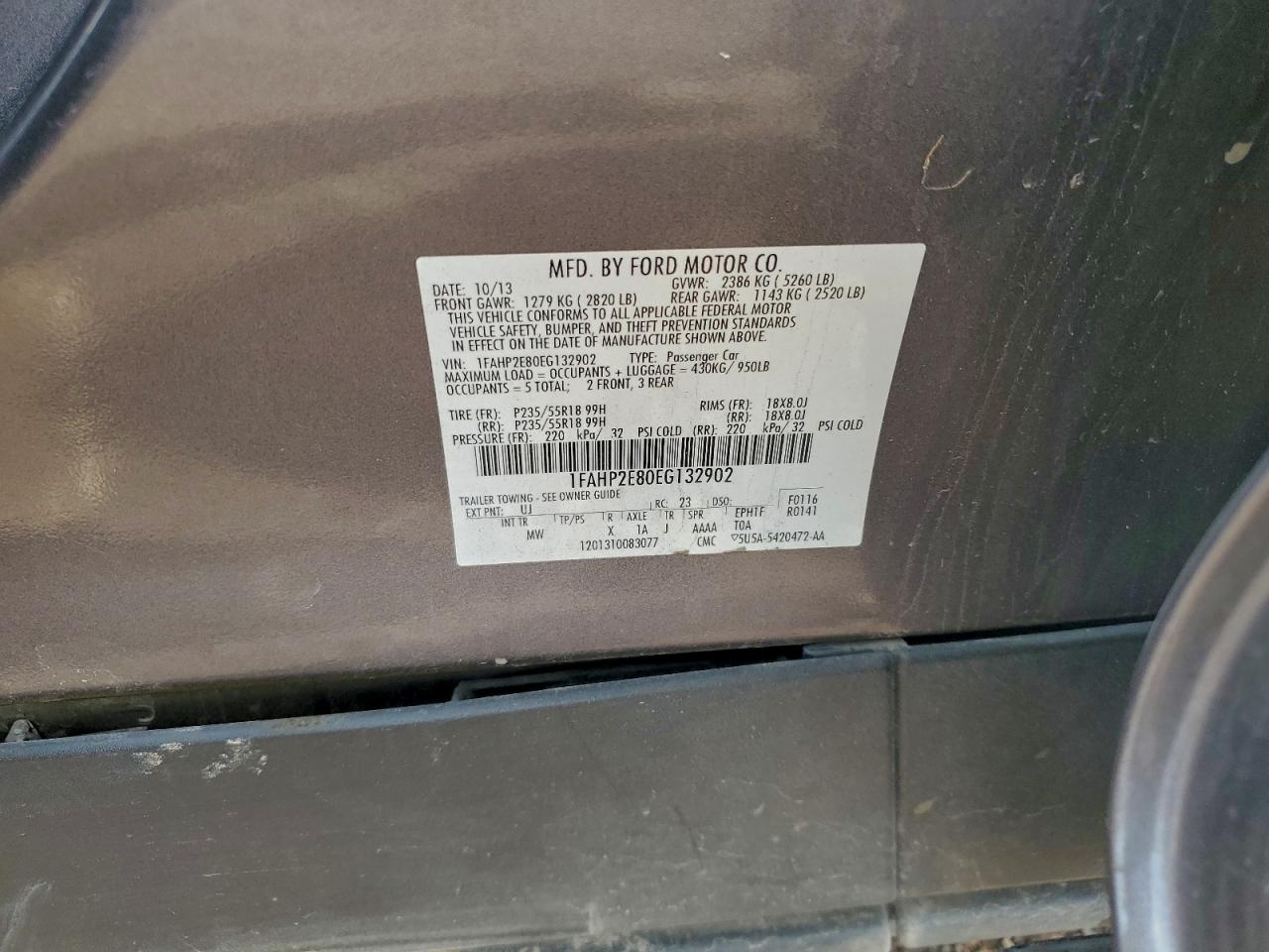 2014 Ford Taurus Sel VIN: 1FAHP2E80EG132902 Lot: 94134125