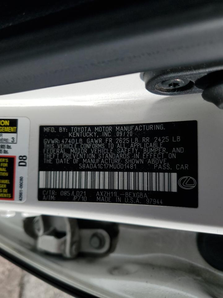 2021 Lexus Es 300H VIN: 58ADA1C17MU001481 Lot: 92123965