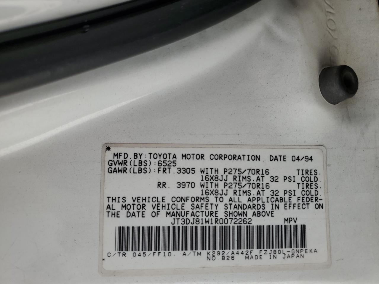 1994 Toyota Land Cruiser Dj81 VIN: JT3DJ81W1R0072262 Lot: 90537375