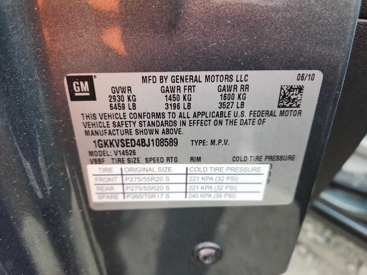 2011 GMC Acadia Slt-2 VIN: 1GKKVSED4BJ108589 Lot: 85956695