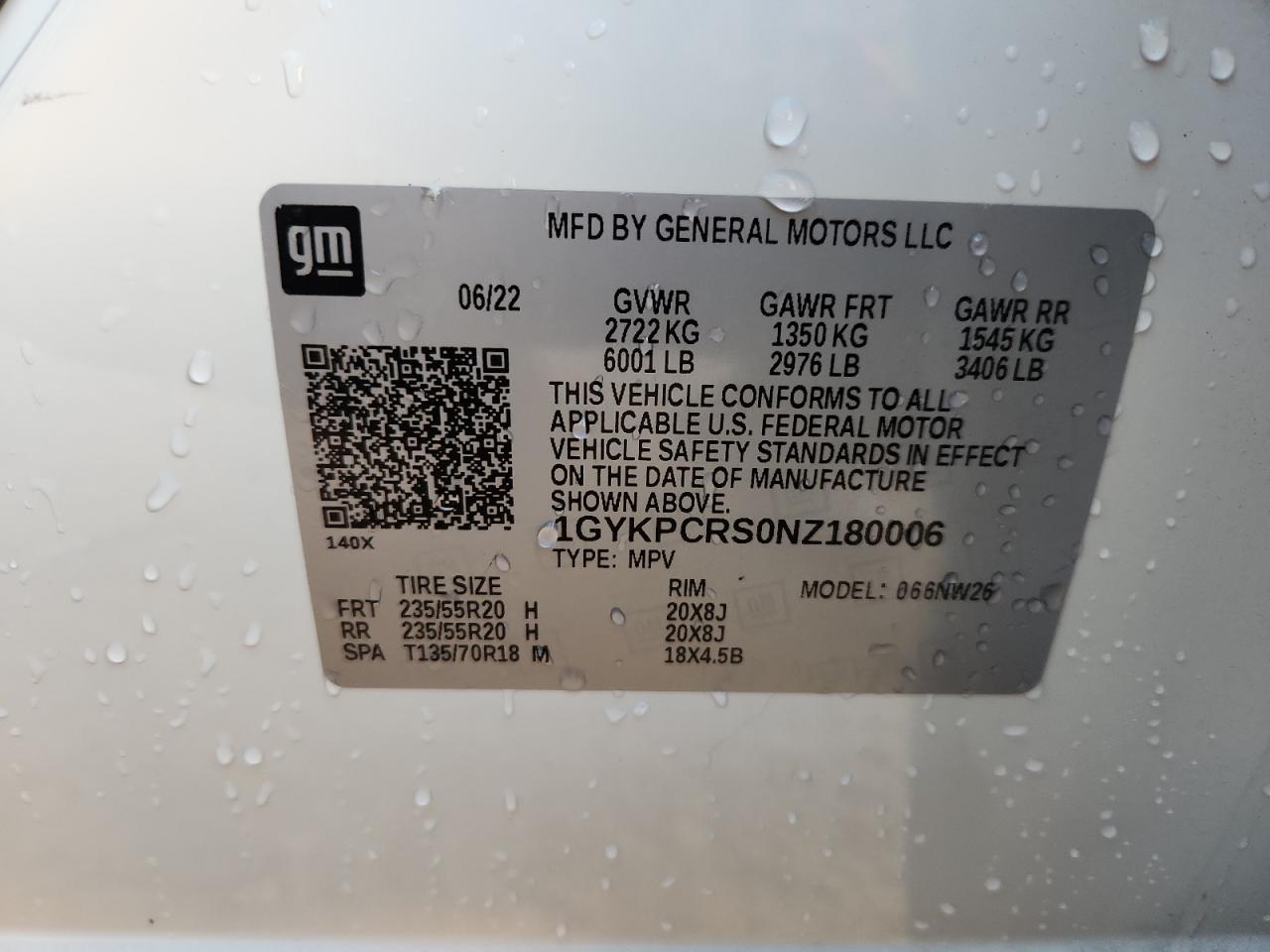 2022 Cadillac Xt6 Premium Luxury VIN: 1GYKPCRS0NZ180006 Lot: 92939005