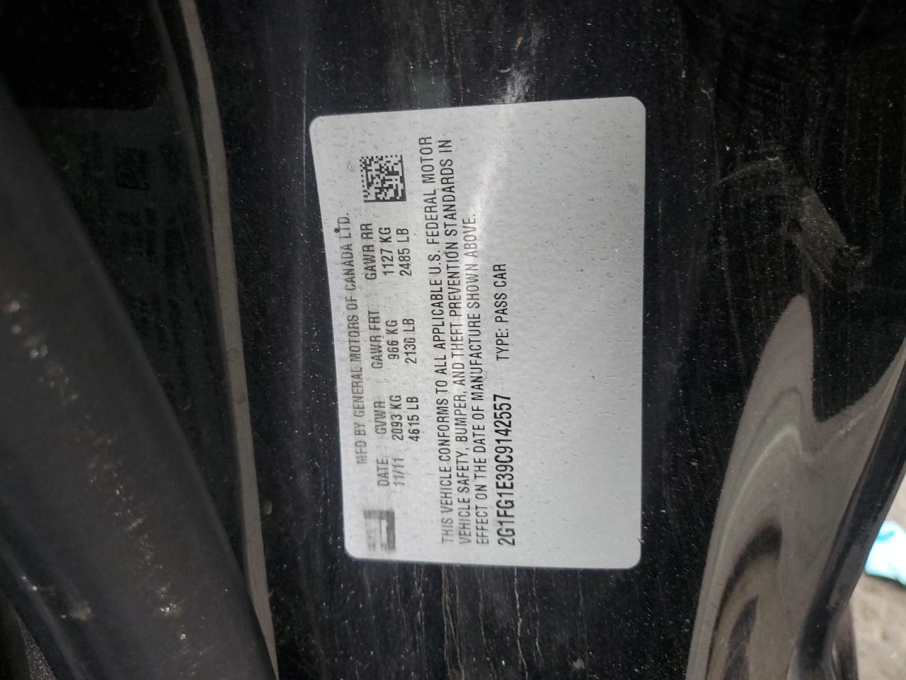 2012 Chevrolet Camaro Lt VIN: 2G1FG1E39C9142557 Lot: 92720185