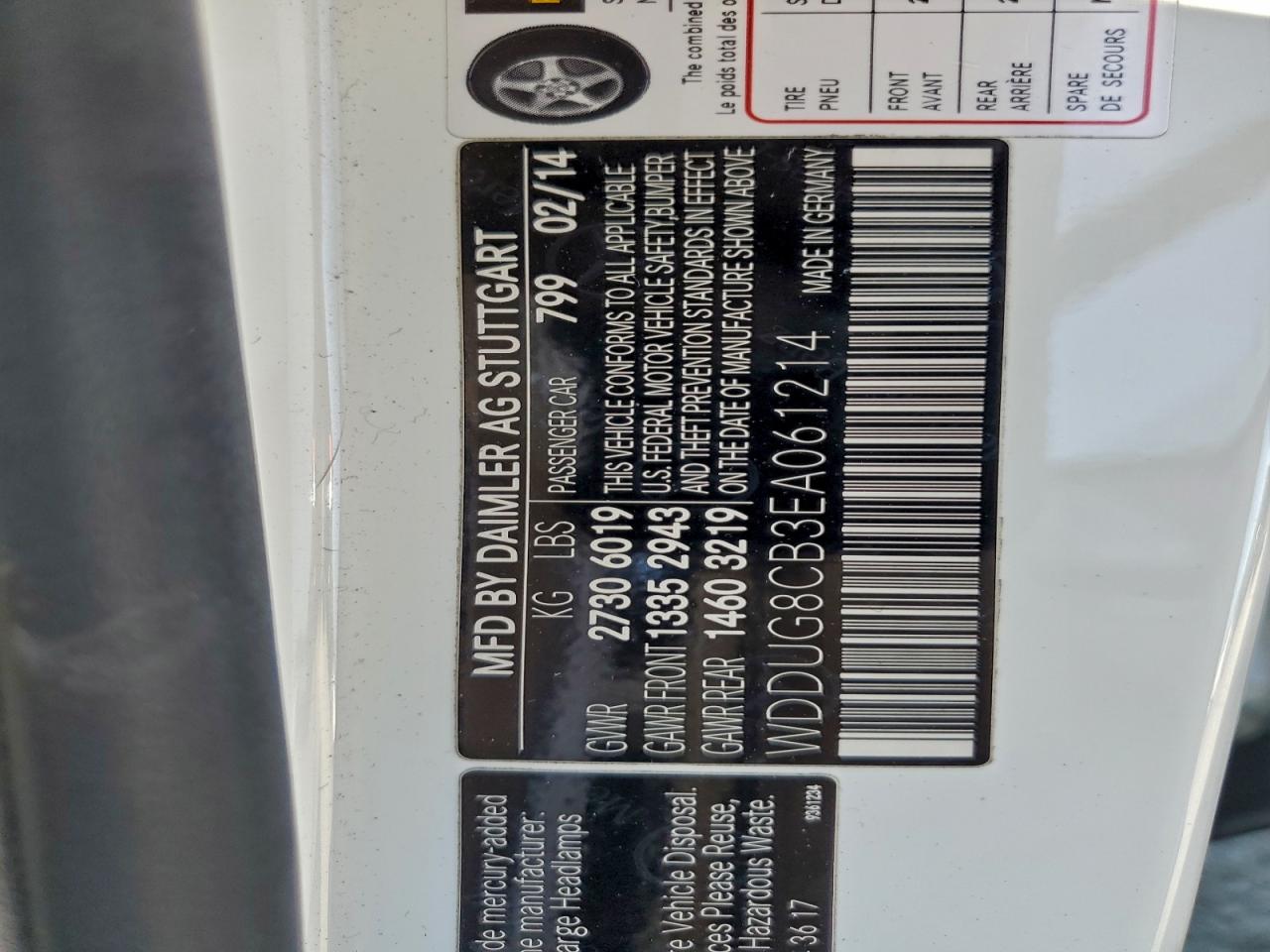 2014 Mercedes-Benz S 550 VIN: WDDUG8CB3EA061214 Lot: 94534815