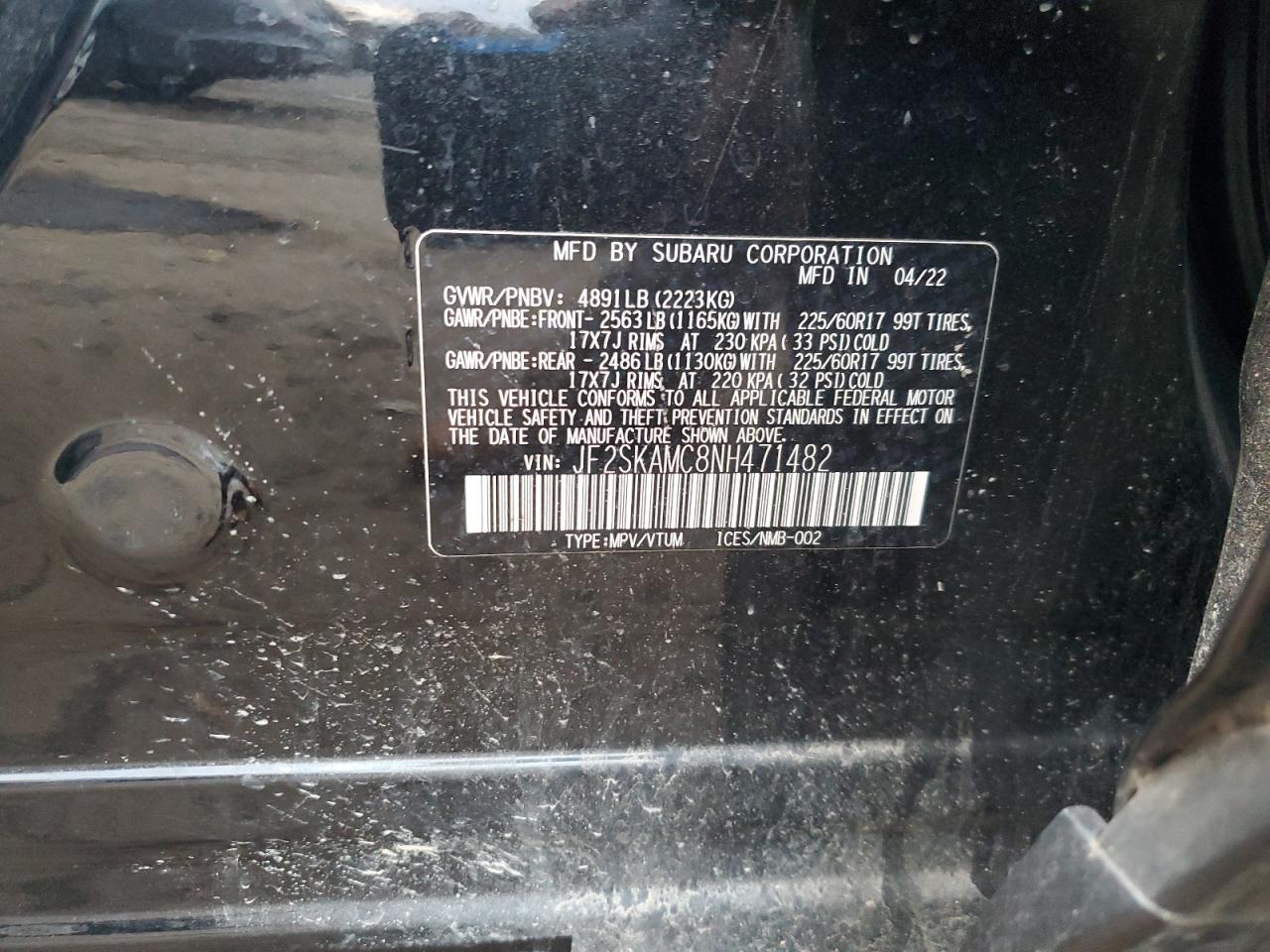 2022 Subaru Forester Wilderness VIN: JF2SKAMC8NH471482 Lot: 92571875