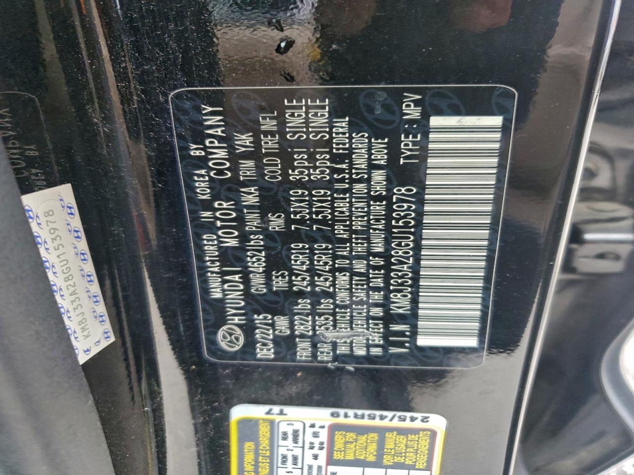 2016 Hyundai Tucson Limited VIN: KM8J33A28GU153978 Lot: 94223185