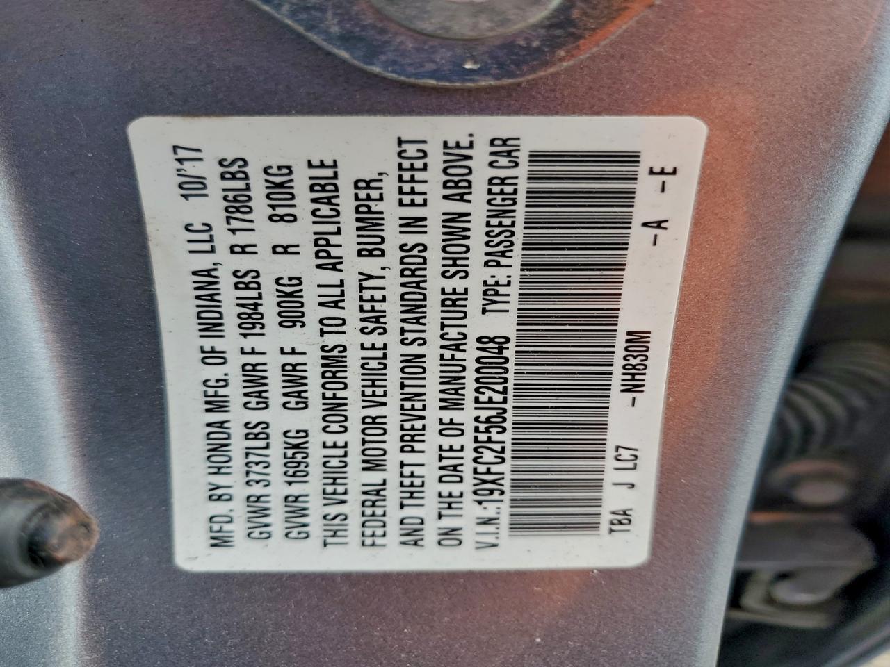 2018 Honda Civic Lx VIN: 19XFC2F56JE200048 Lot: 94048255