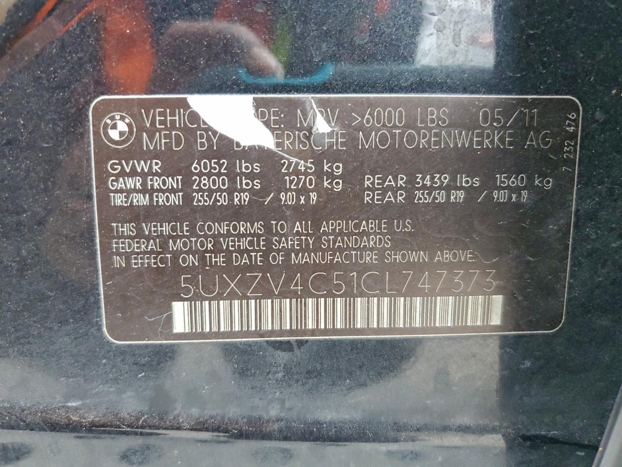 2012 BMW X5 xDrive35I VIN: 5UXZV4C51CL747373 Lot: 93479535