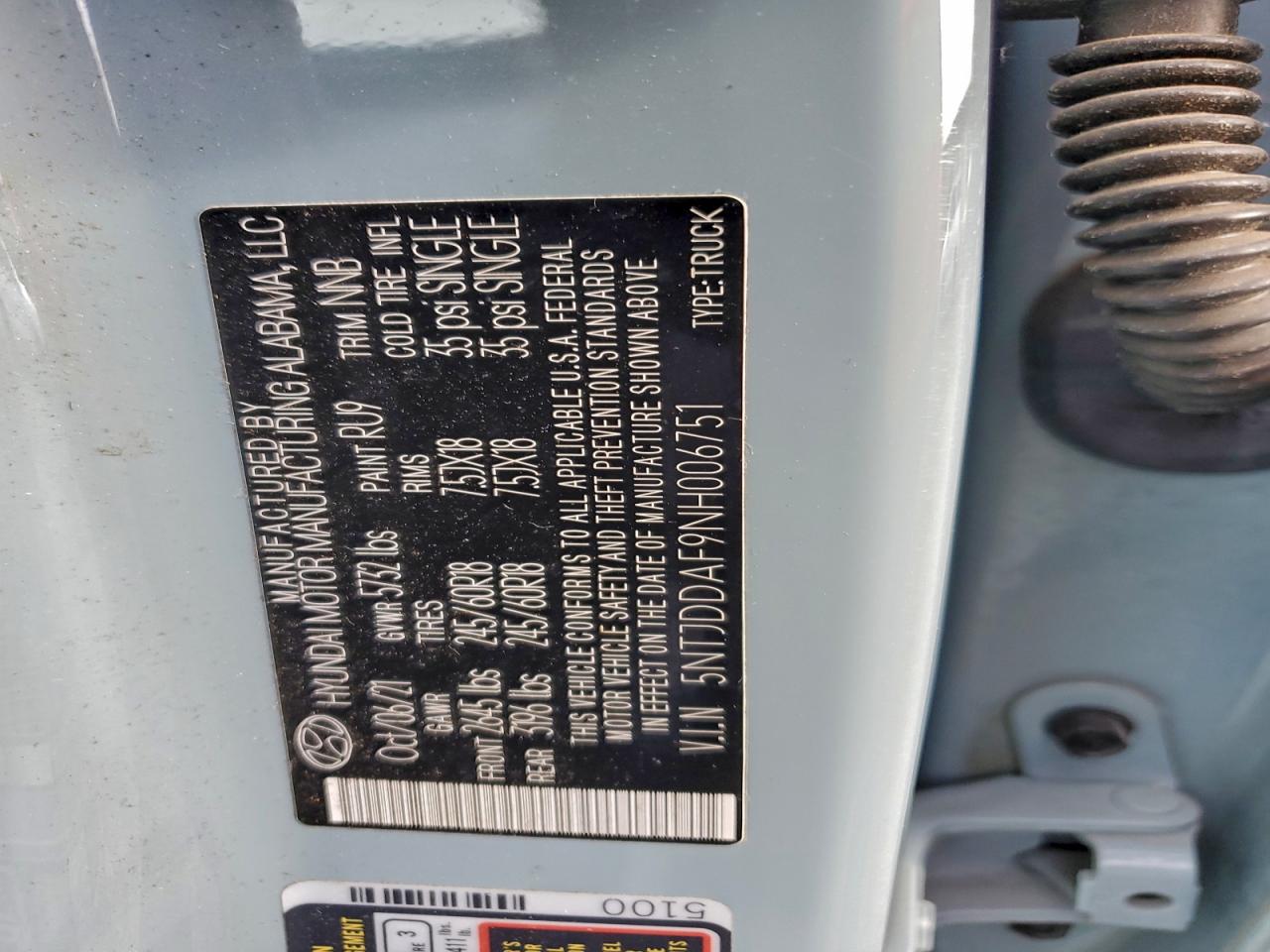 2022 Hyundai Santa Cruz Sel Premium VIN: 5NTJDDAF9NH006751 Lot: 93714935