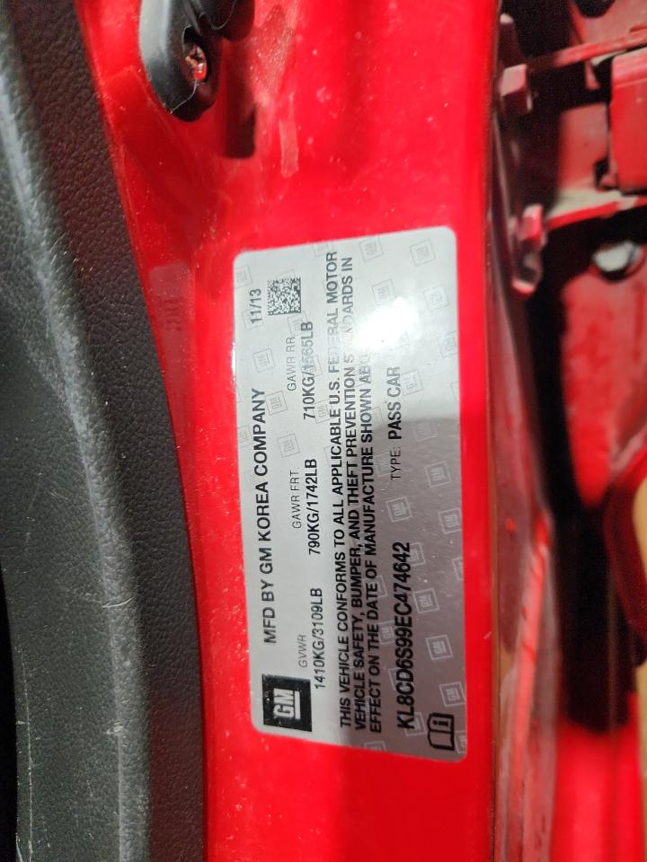 2014 Chevrolet Spark 1Lt VIN: KL8CD6S99EC474642 Lot: 92818925