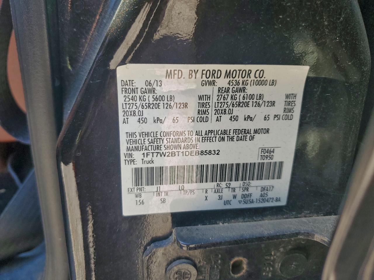 2013 Ford F250 Super Duty VIN: 1FT7W2BT1DEB85832 Lot: 94159215