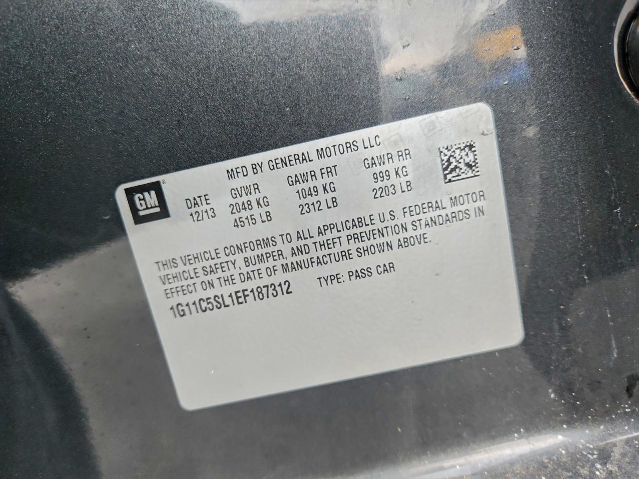 2014 Chevrolet Malibu 1Lt VIN: 1G11C5SL1EF187312 Lot: 94101155