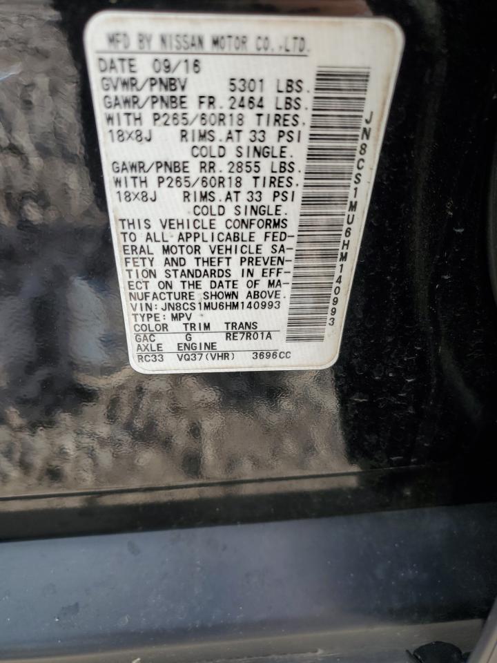 2017 Infiniti Qx70 VIN: JN8CS1MU6HM140993 Lot: 93849535