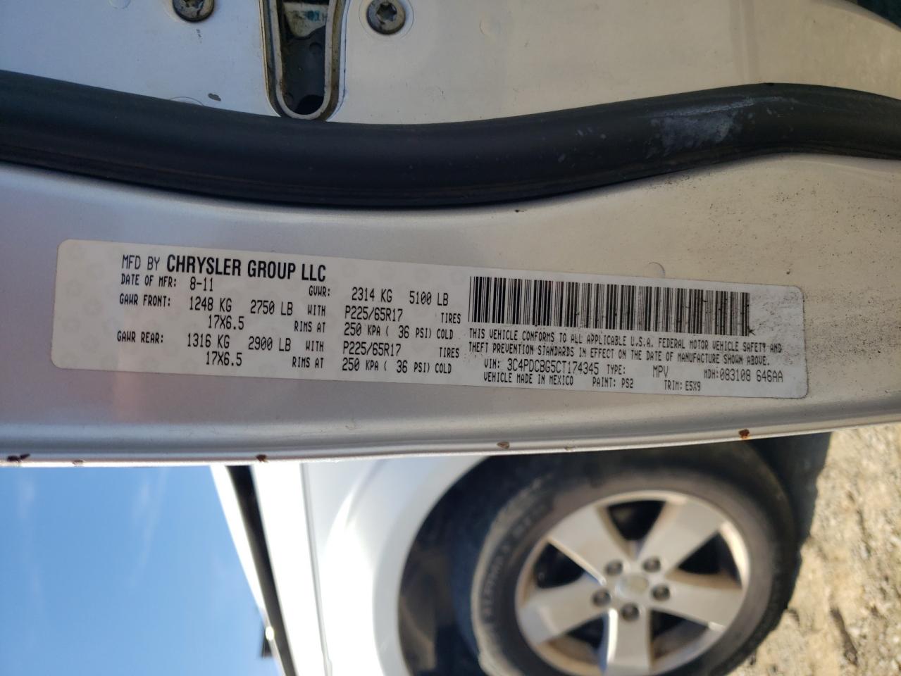 2012 Dodge Journey Sxt VIN: 3C4PDCBG5CT174345 Lot: 89817465