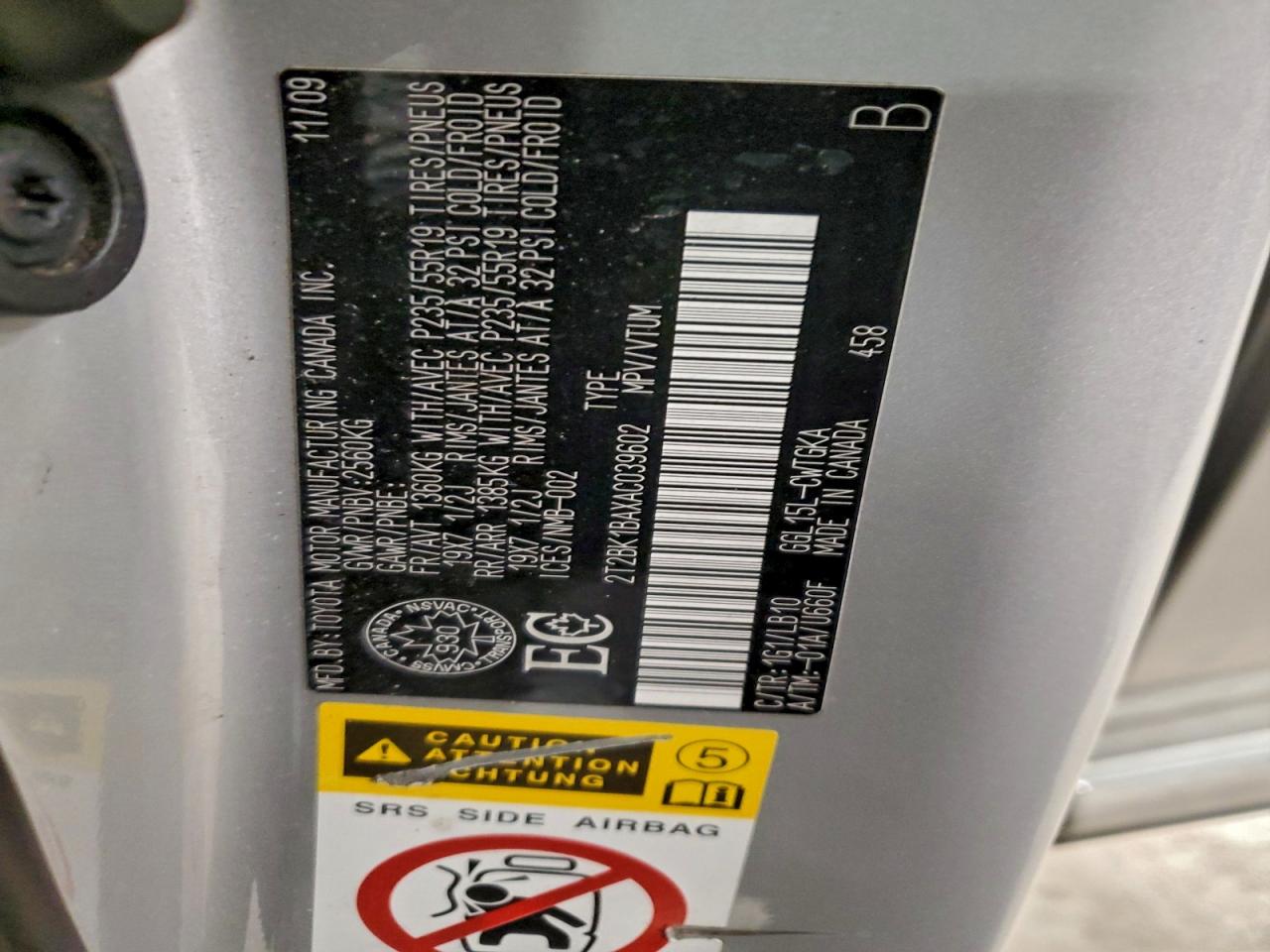 2010 Lexus Rx 350 VIN: 2T2BK1BAXAC039602 Lot: 94662725