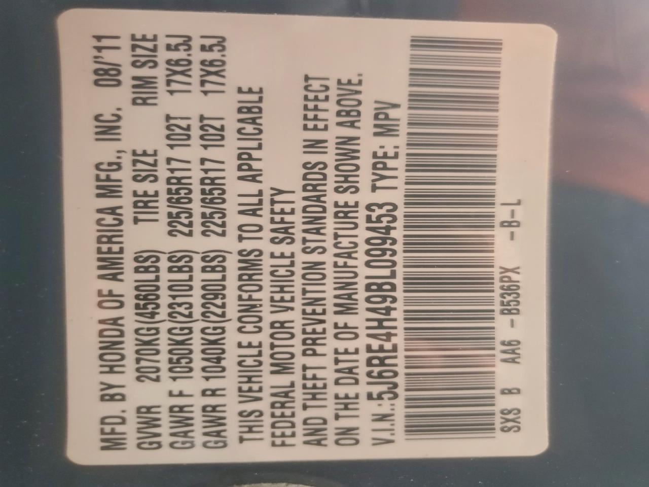 2011 Honda Cr-V Se VIN: 5J6RE4H49BL099453 Lot: 94731815