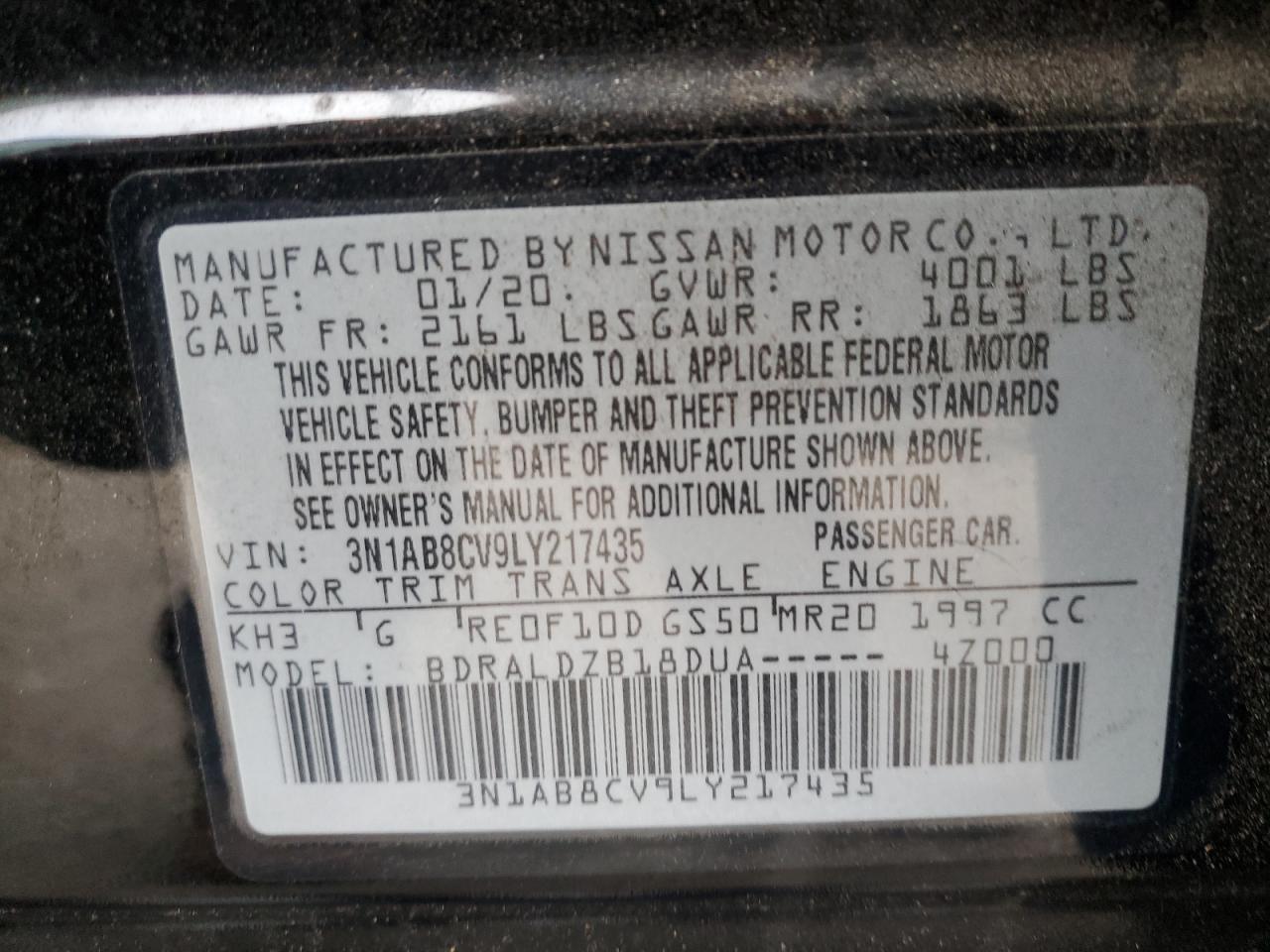 2020 Nissan Sentra Sv VIN: 3N1AB8CV9LY217435 Lot: 91712885