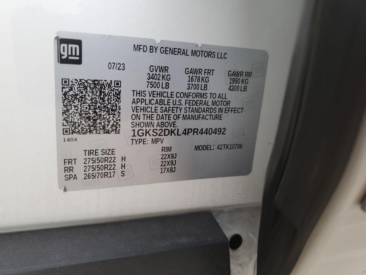 2023 GMC Yukon Denali VIN: 1GKS2DKL4PR440492 Lot: 92630195