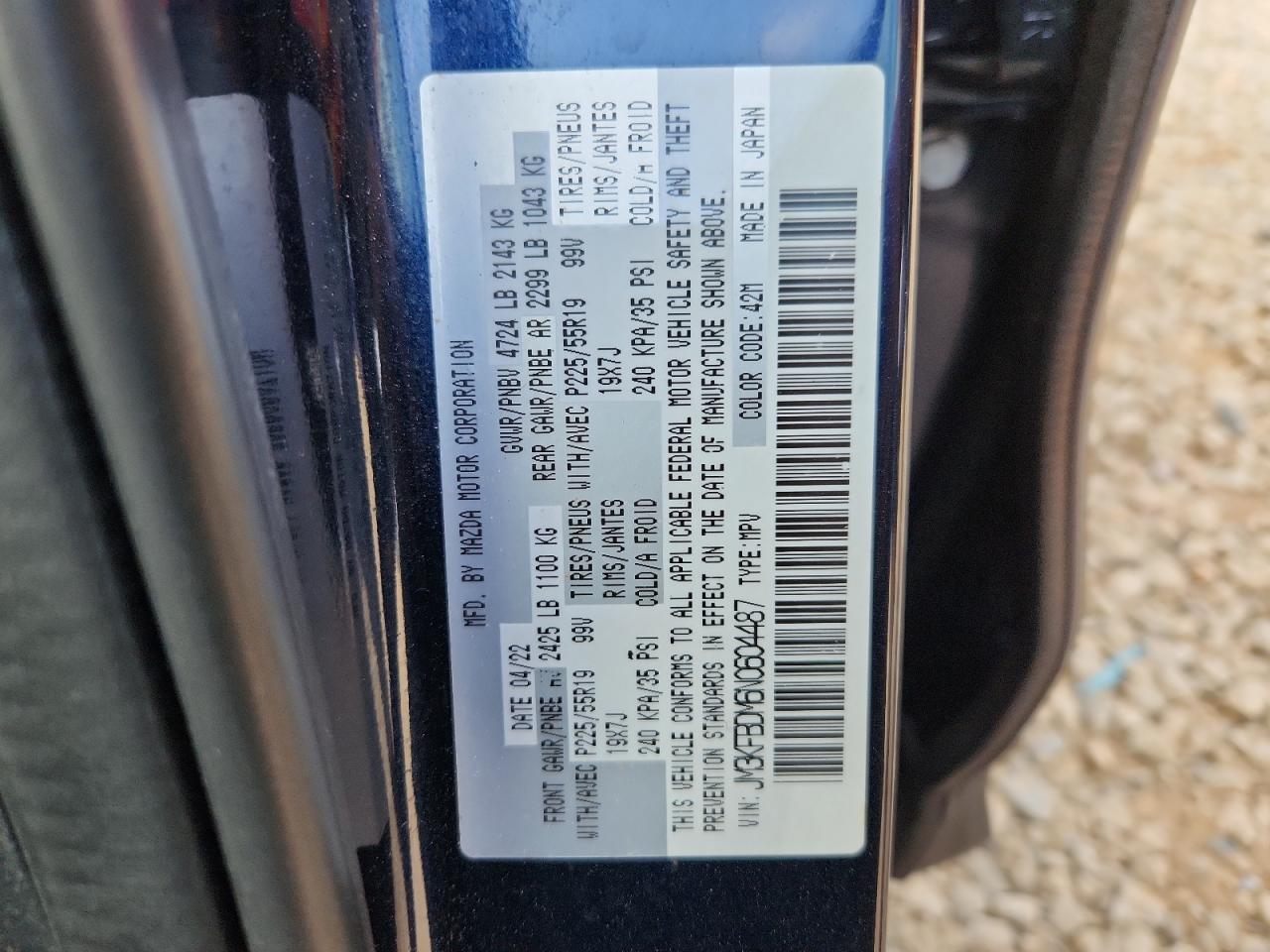 2022 Mazda Cx-5 Premium VIN: JM3KFBDM6N0604487 Lot: 93078245