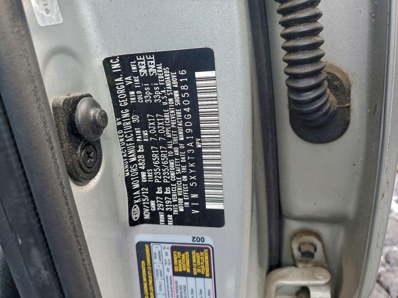 2013 Kia Sorento Lx VIN: 5XYKT3A19DG405816 Lot: 93252495