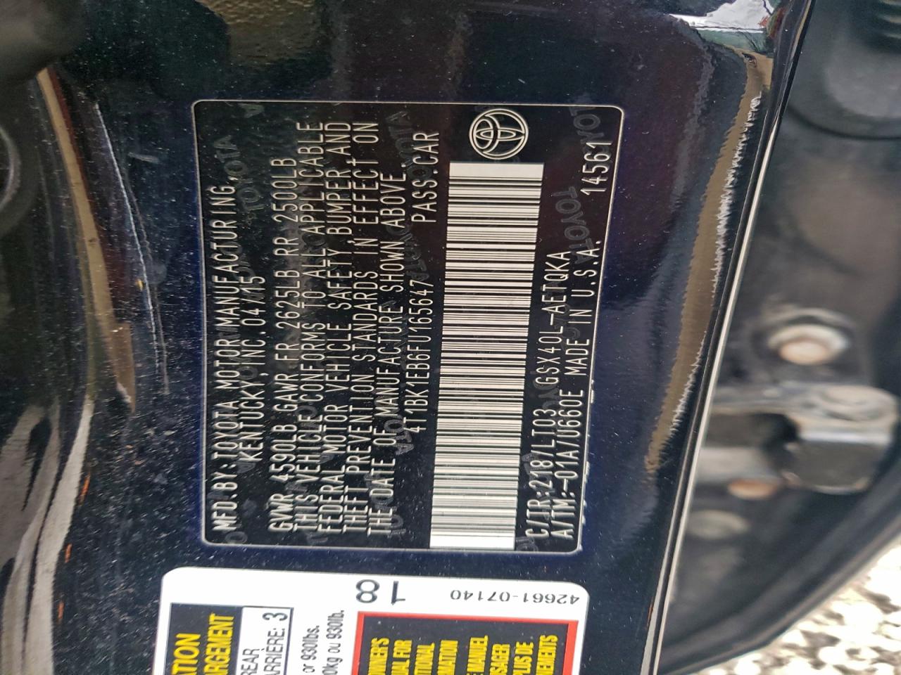 2015 Toyota Avalon Xle VIN: 4T1BK1EB6FU165647 Lot: 93520155