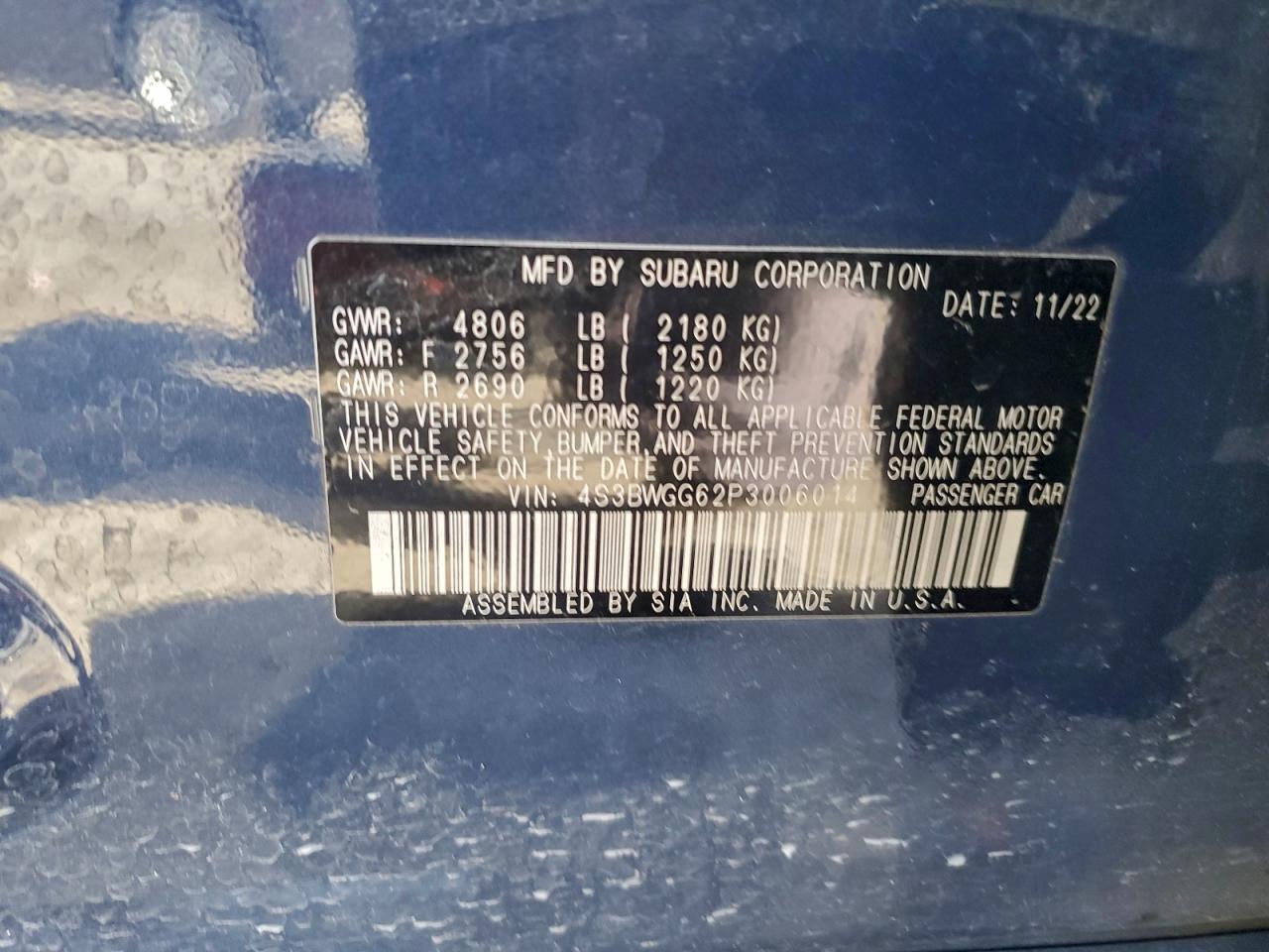 2023 Subaru Legacy Sport VIN: 4S3BWGG62P3006014 Lot: 93913755