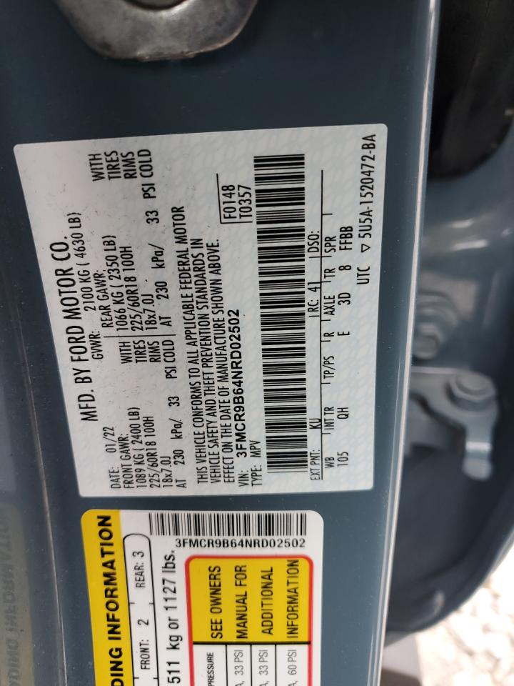 2022 Ford Bronco Sport Big Bend VIN: 3FMCR9B64NRD02502 Lot: 91956695