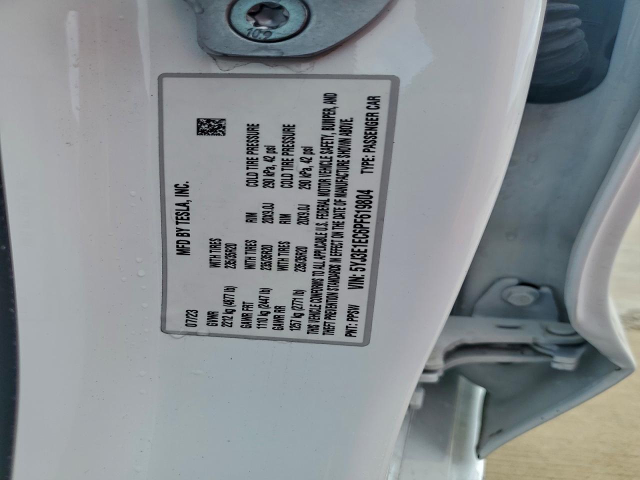 2023 Tesla Model 3 VIN: 5YJ3E1EC6PF619804 Lot: 93823185