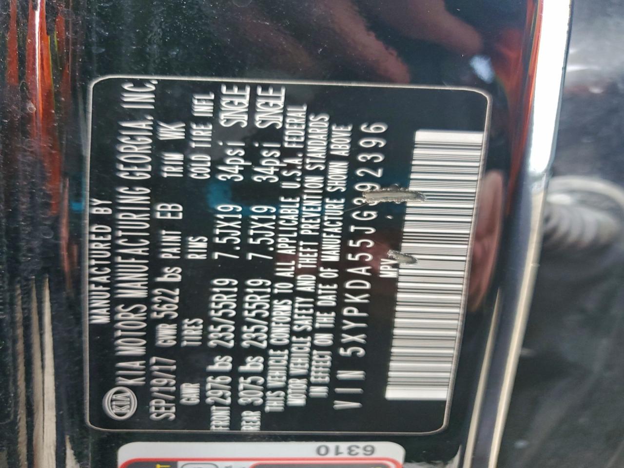 2018 Kia Sorento Sx VIN: 5XYPKDA55JG392396 Lot: 93676115