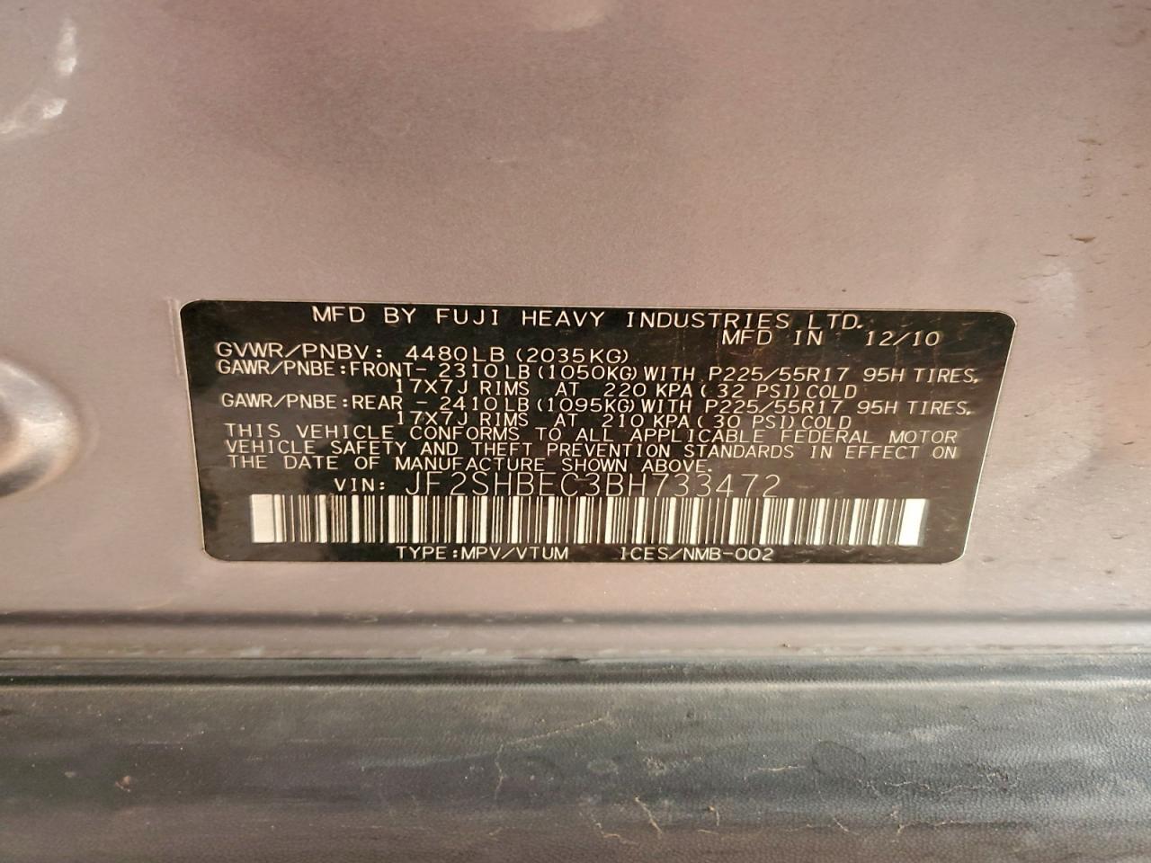 2011 Subaru Forester Limited VIN: JF2SHBEC3BH733472 Lot: 94370625